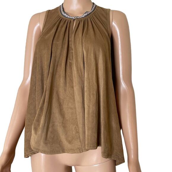 Freeway top faux suede sleeveless Boho Indian Western blouse embroidered SZ  M - Picture 3 of 9